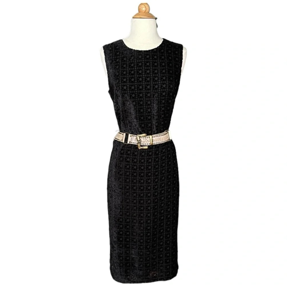 J. McLAUGHLIN Black Velvet Burnout Murphy Dress Pencil Office Siren Size 10‎